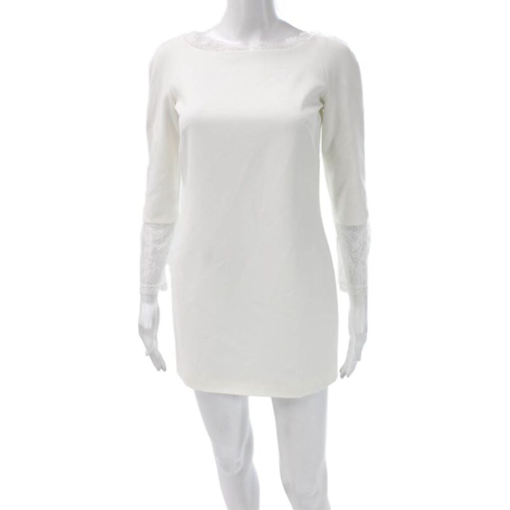 Rime Arodaky Women Shift Dress White Boat Neck 3/4 Sleeve Size 36